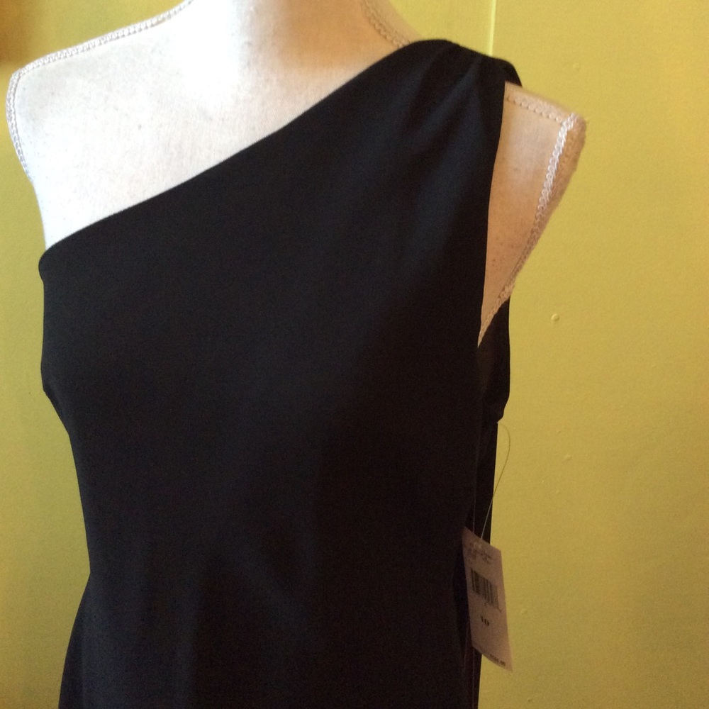 JNY NWT Gorgeous Black/Pink One Shoulder Dress 10 - Picture 2 of 15